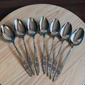 7 Vintage Oneida My Rose Serving Spoons 8 1/4 in